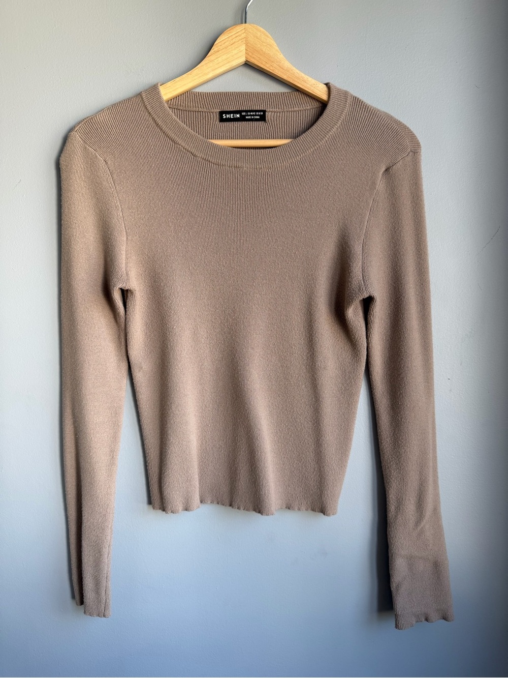 Taupe Long Sleeve Crewneck Top